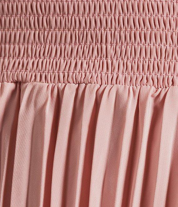 Marina Plus Size Halter Mock Neck Smocked Pleated Crepe Chiffon A-Line Midi Dress Product Image