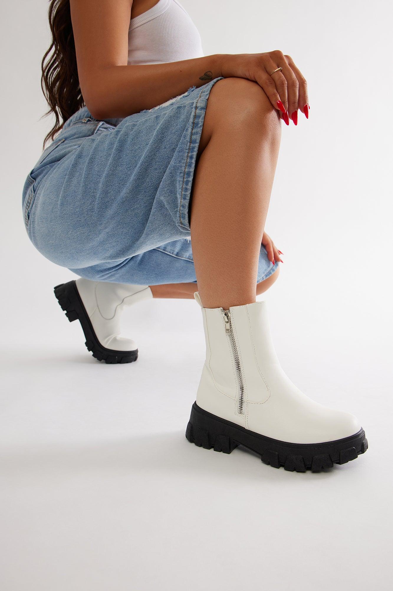 Huxley Zipper Booties - White Product Image