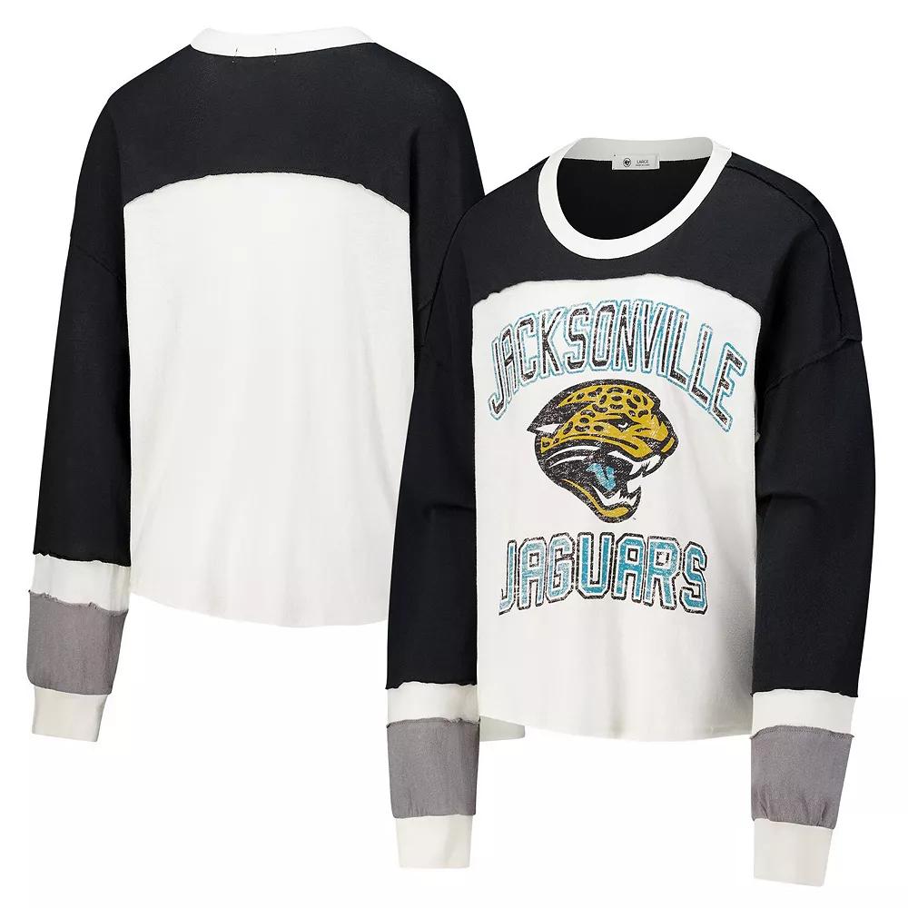 Women's '47 Cream Jacksonville Jaguars Double Header Curve Raglan Long Sleeve Crop Top, Size: XL, Beige Product Image