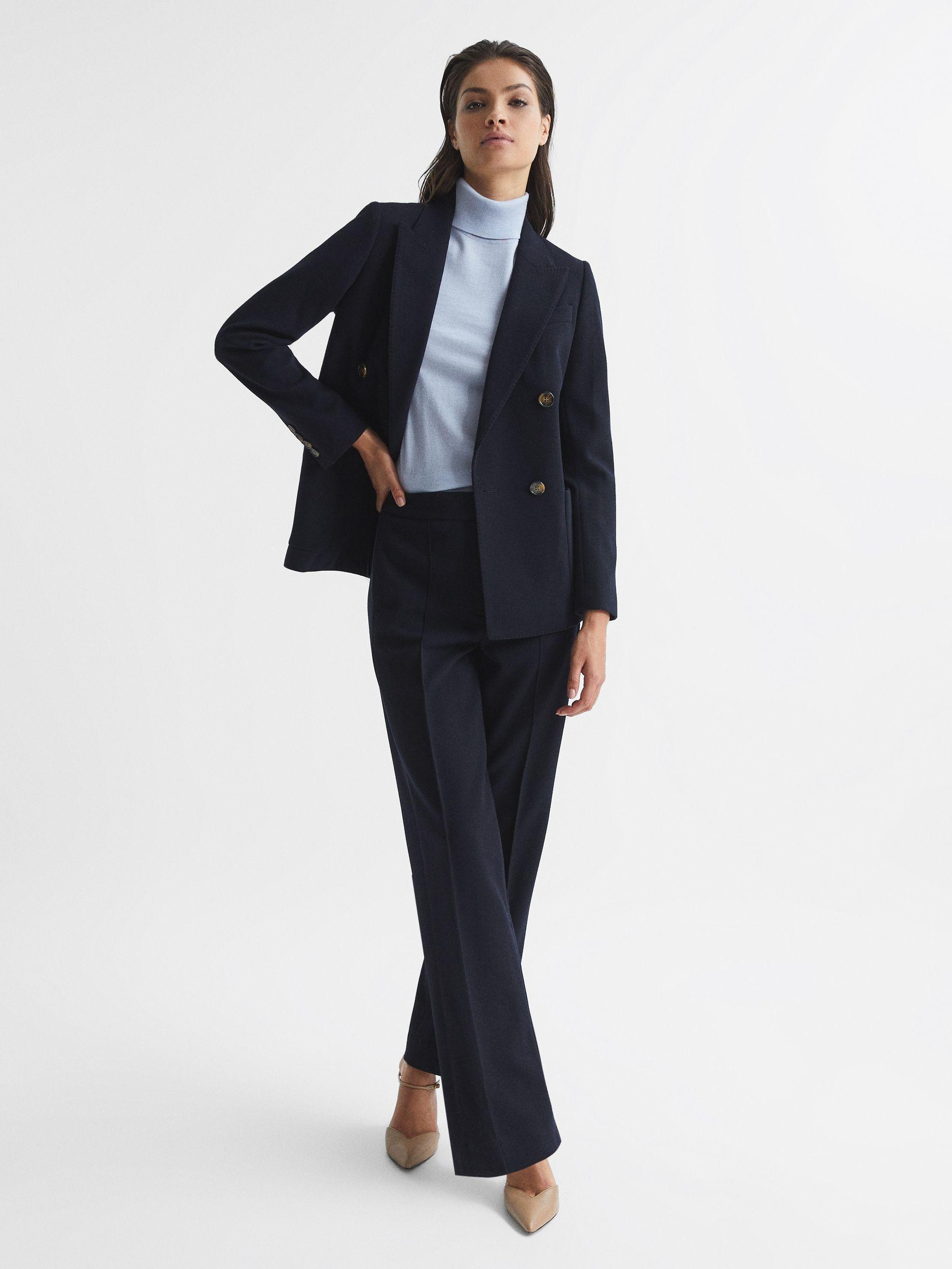 Wool Blend Wide Leg Suit Trousers in Navy Product Image