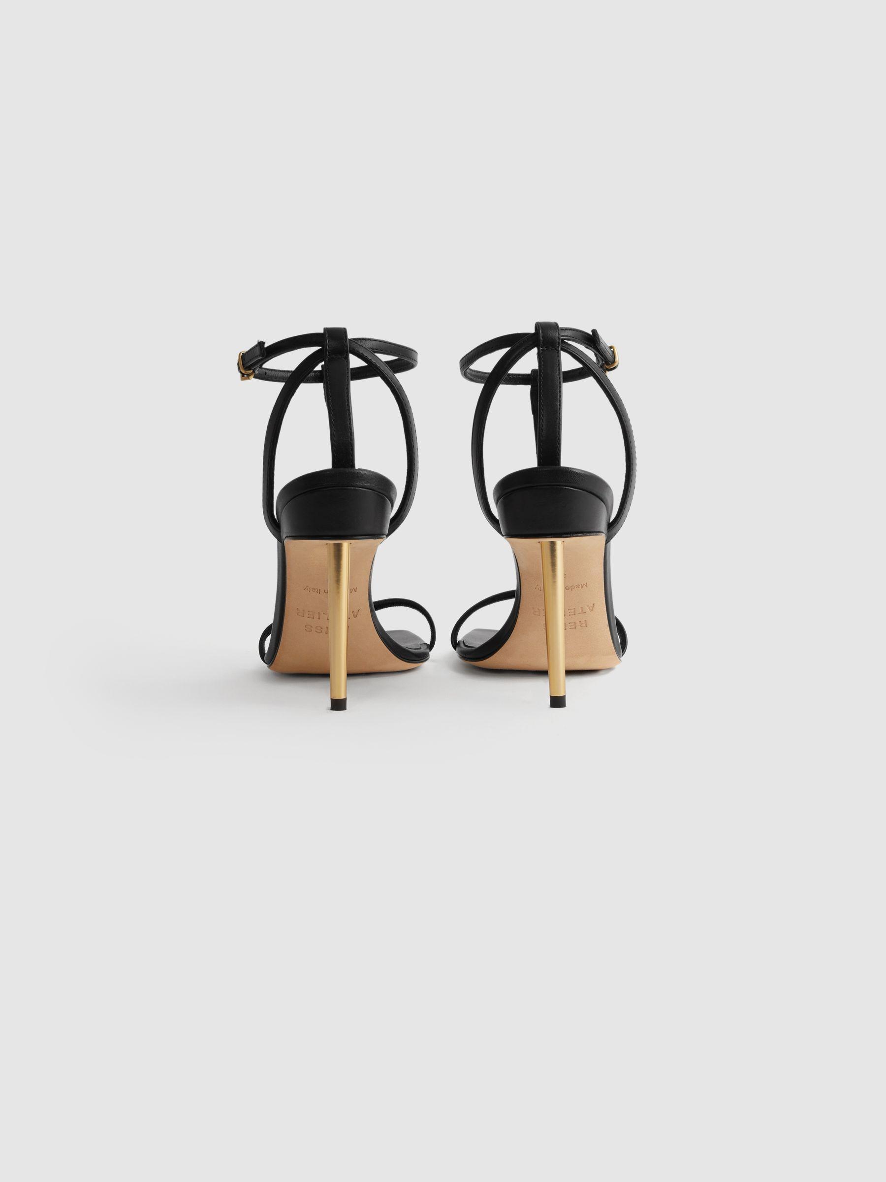 Italian Leather Strappy Heels in Black Product Image