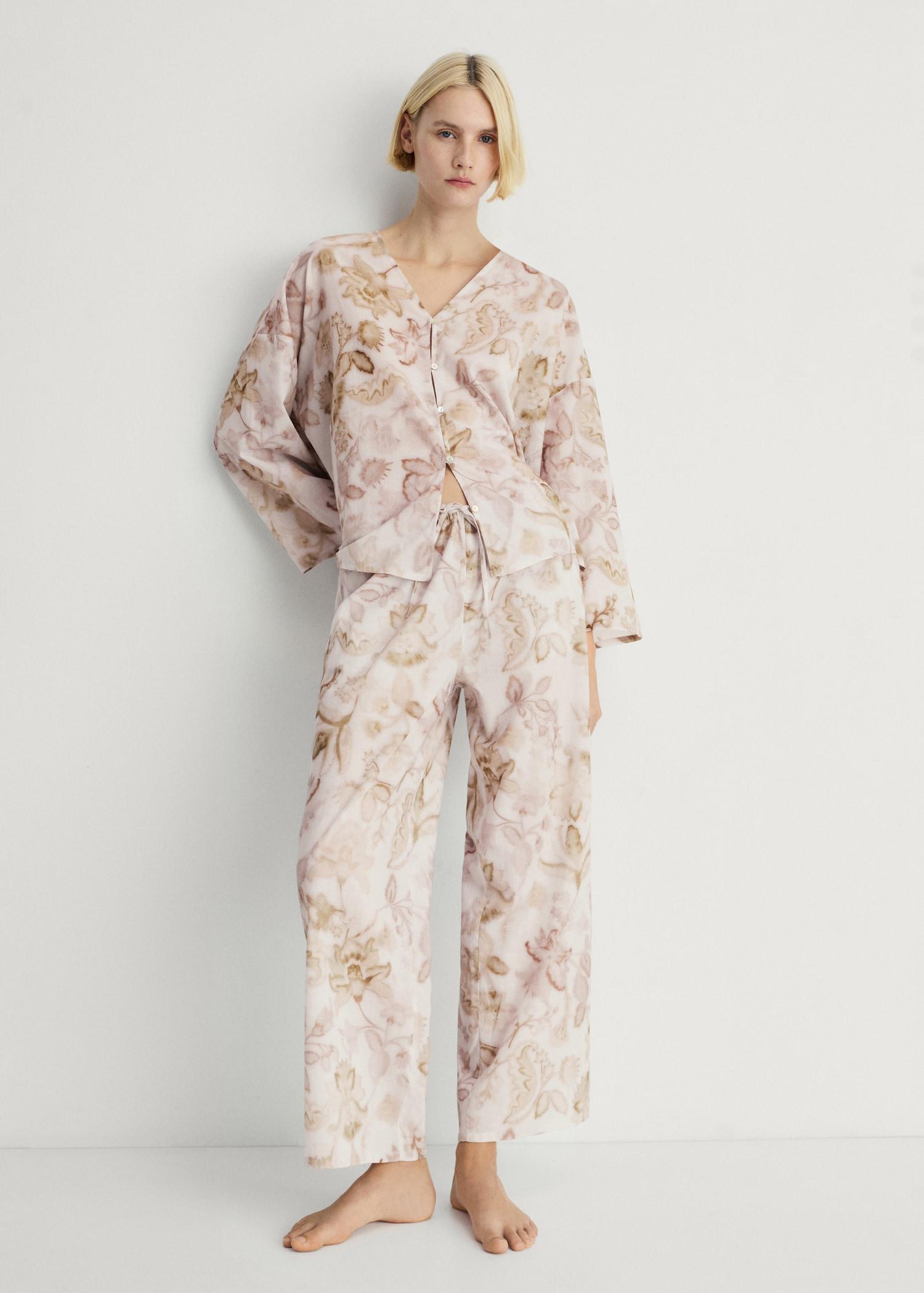 Pajama pants with floral detail - Women | MANGO USA Product Image