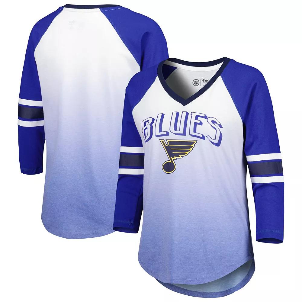 Women's G-III 4Her by Carl Banks Blue St. Louis Blues Lead Off Tri-Blend Raglan 3/4-Sleeve V-Neck T-Shirt, Size: Small Product Image