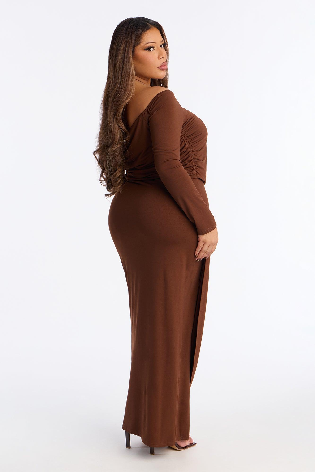 Not Your Type Off Shoulder Maxi Dress - Chocolate Female Product Image