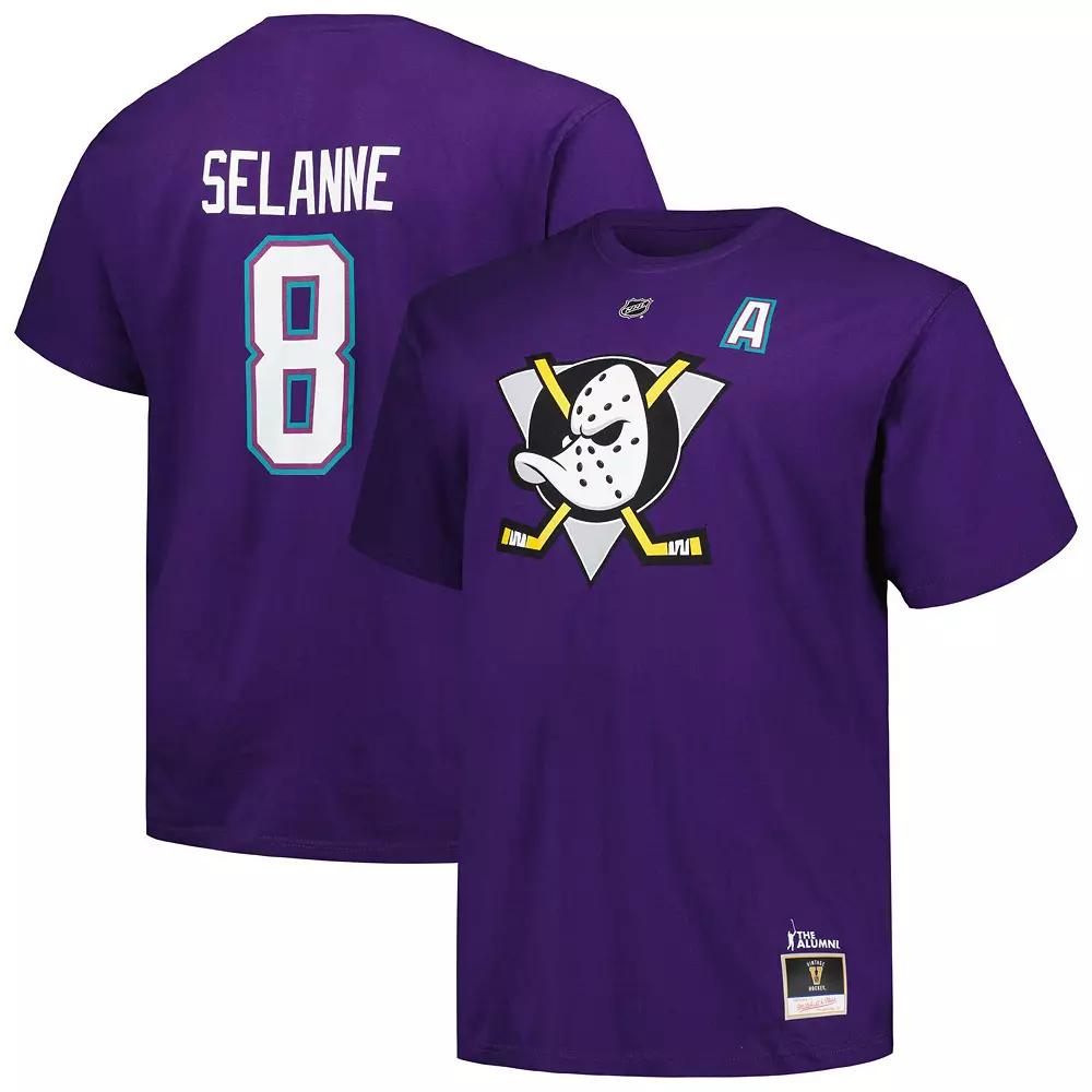 Men's Mitchell & Ness Teemu Selanne Purple Anaheim Ducks Big & Tall Name & Number T-Shirt,  Product Image
