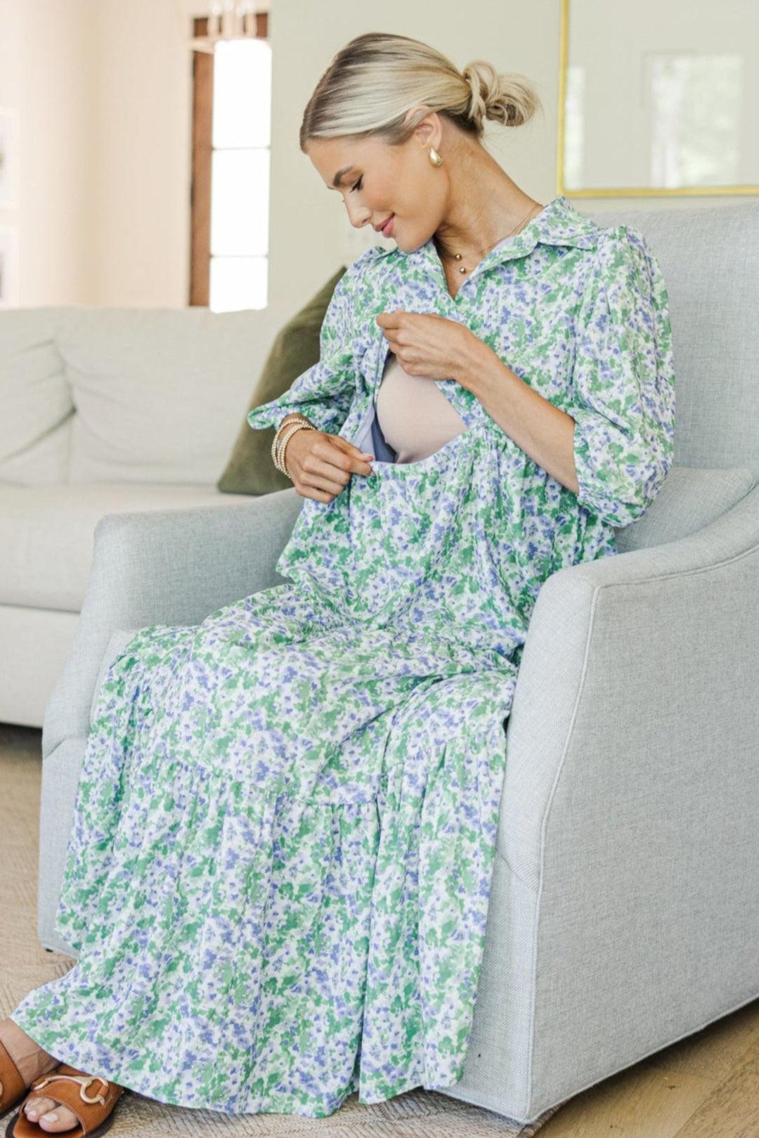 NURSING COLLECTION: Love Found Lavender Ditsy Floral Tiered Midi Dress Female Product Image