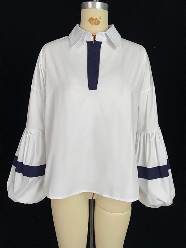 Loose Puff Sleeves Split-Joint Lapel Blouses&Shirts Tops Product Image