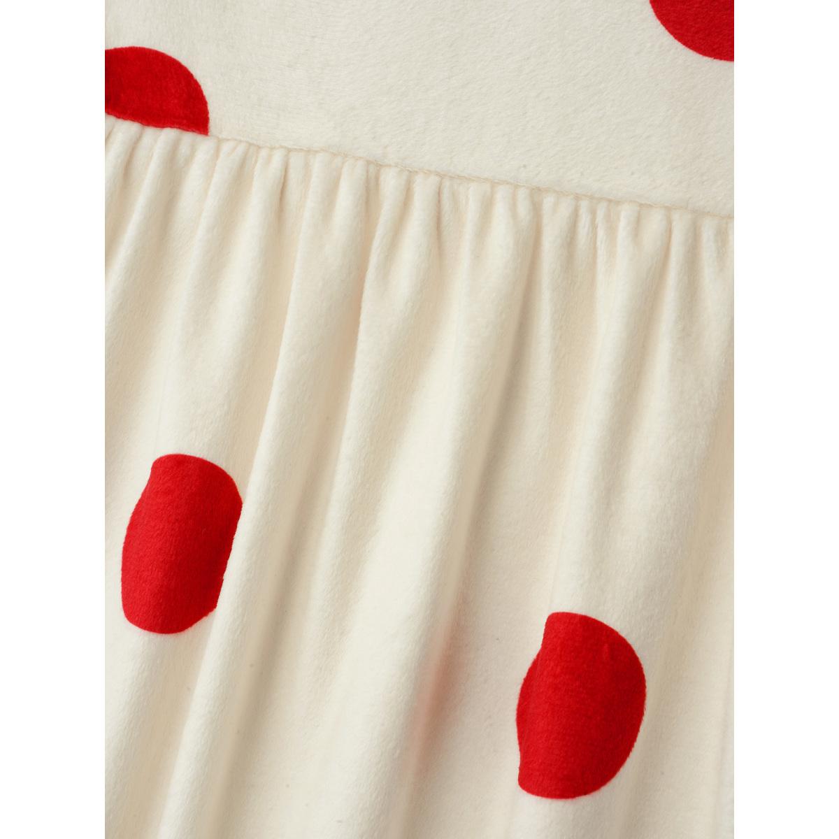 Plus Size Mink Velvet Polka Dots Contrast T-Shirt Beige Women Casual Gathered V-neck Bodycon Everyday T-shirts BloomChic 14-16/1X Product Image