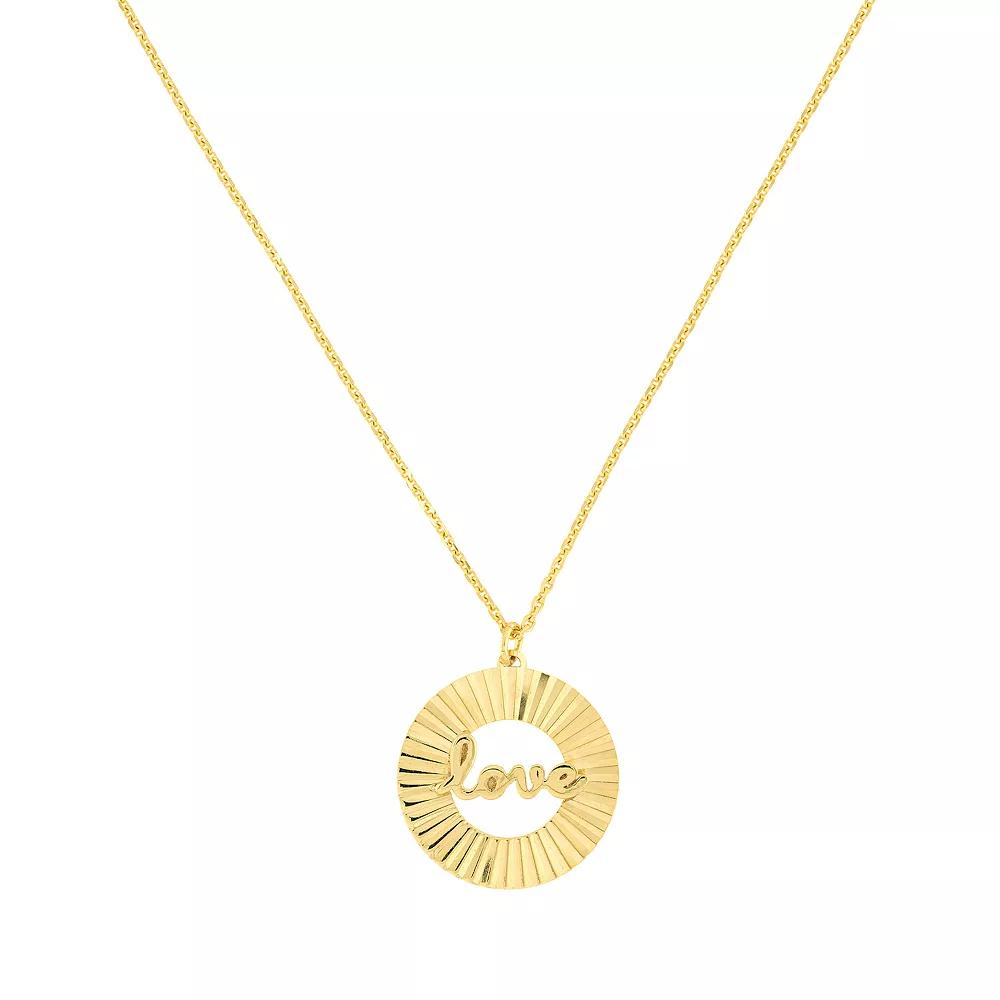 14k Gold "Love" Radiant Disk Adjustable Necklace, Women's, Size: 18" Product Image
