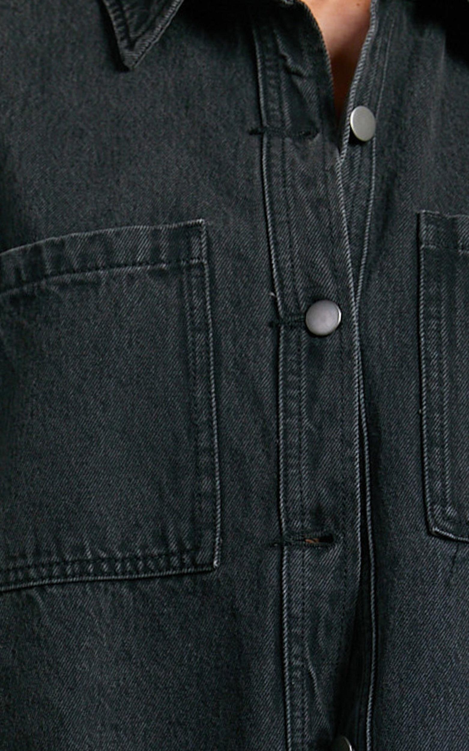 Rhianna Top - Oversized Recycled Denim Hardware Detail Short Sleeve Shirt in Washed Black Product Image