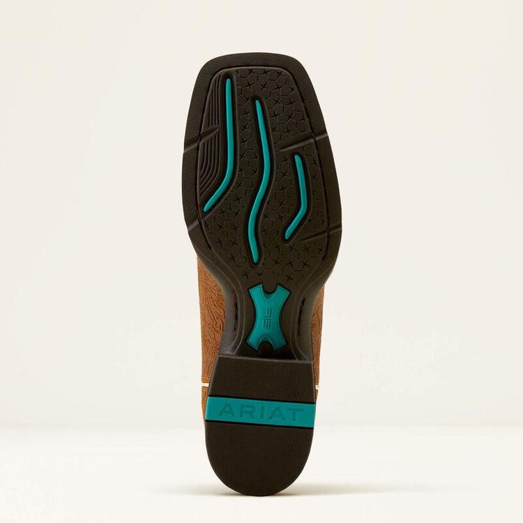 SALE Ariat® Ladies' Round Up Brown Tooled/Flamingo Top Square Toe Boots Product Image