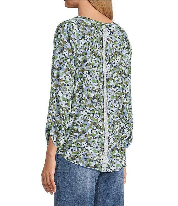 Westbound Petite Size Knit Beryl Green Marker Garden 3/4 Bell Sleeve V-Neck Top Product Image