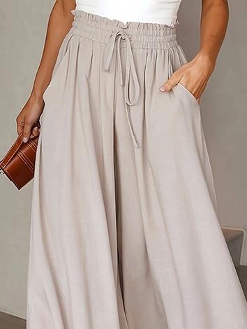 Loose Wide Leg Drawstring Solid Color Casual Pants Bottoms Trousers Product Image