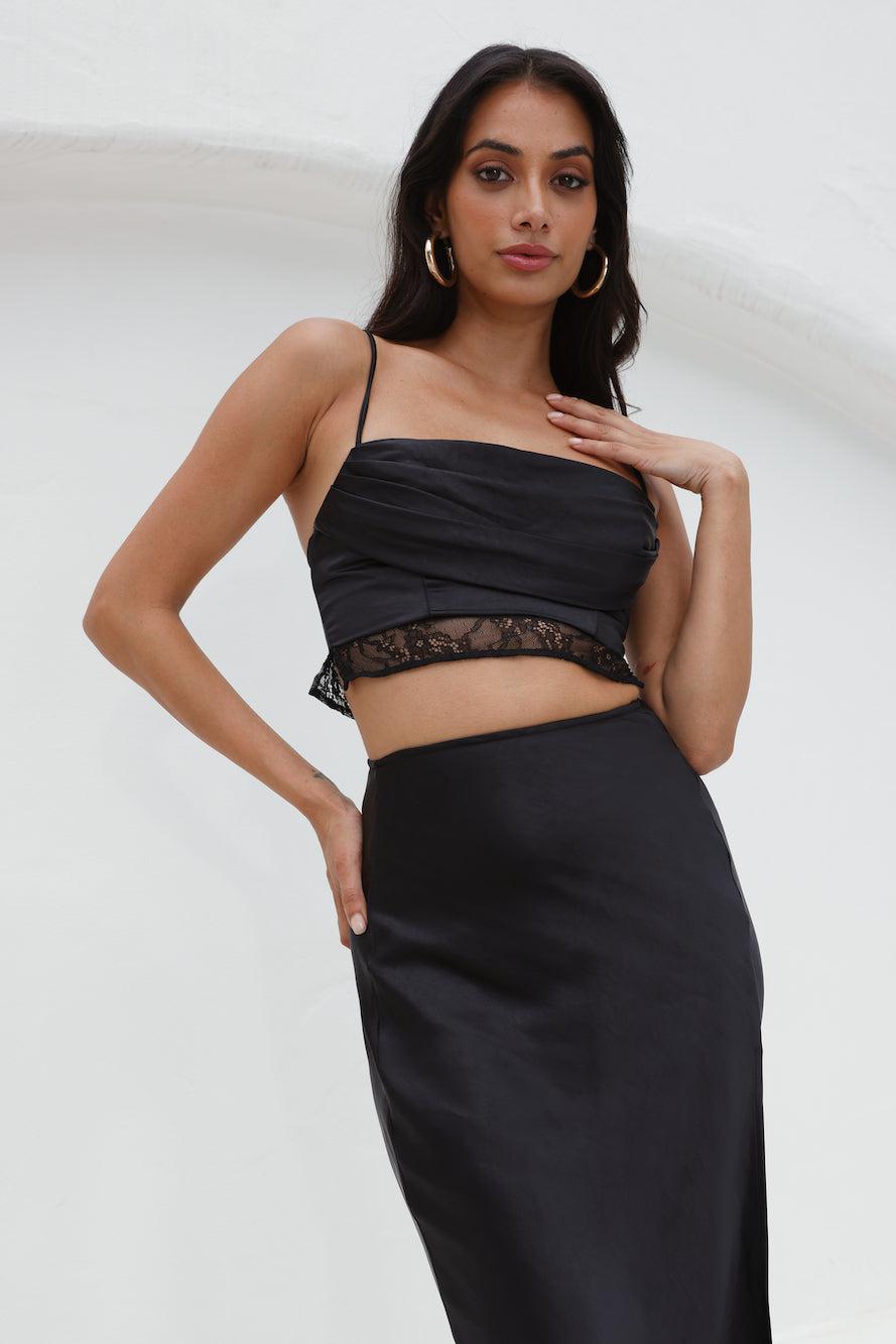 Lavishness Satin Crop Top Black Product Image