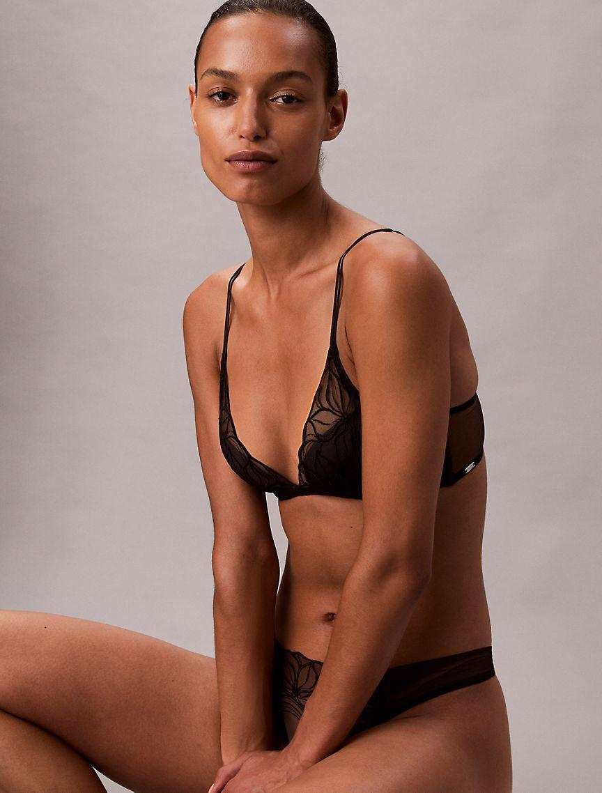 CK Black Floral Lace Lightly Lined Plunge Bra Product Image