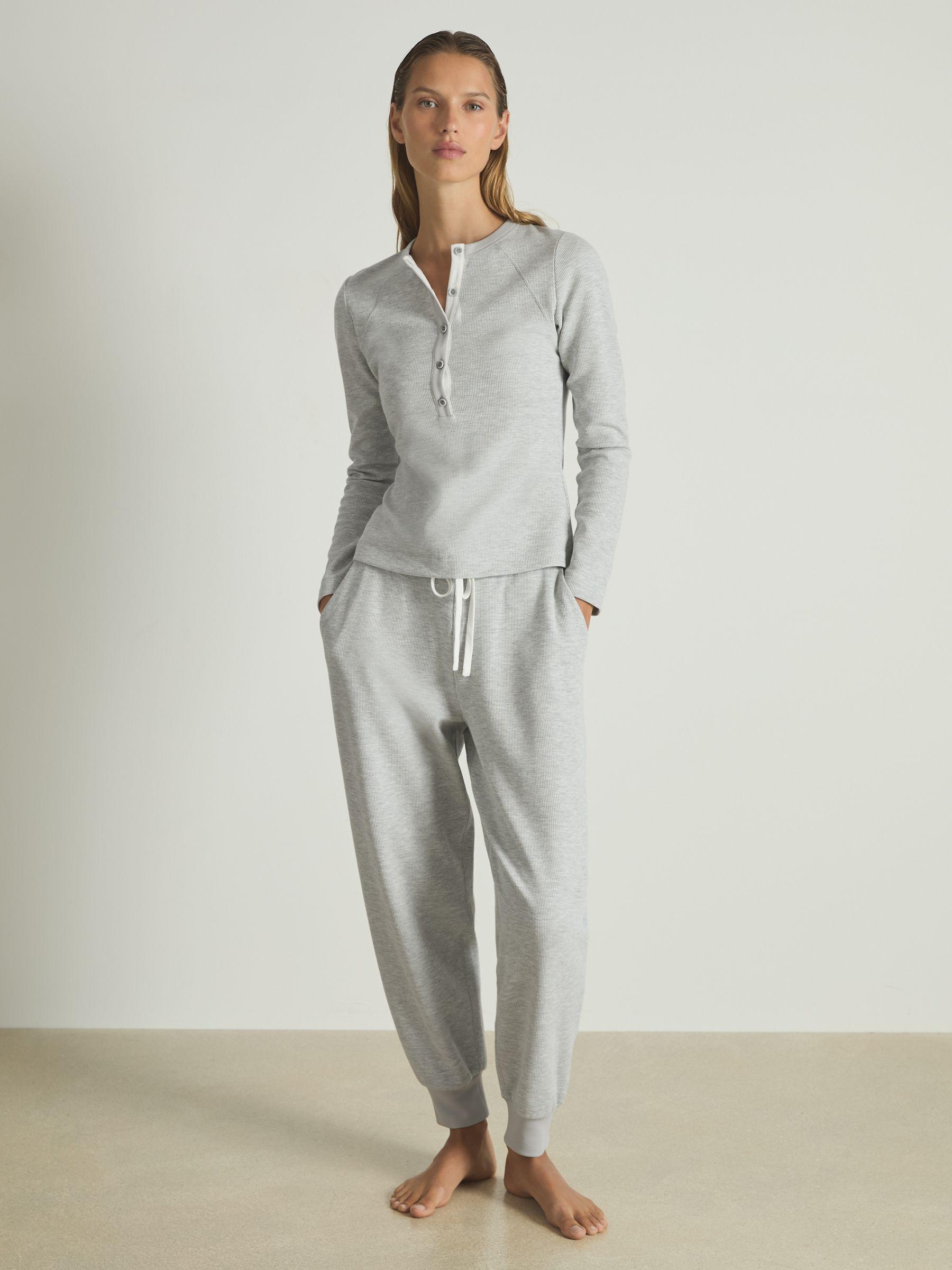 Waffle Jersey Henley Top with Cotton in Grey Marl Product Image