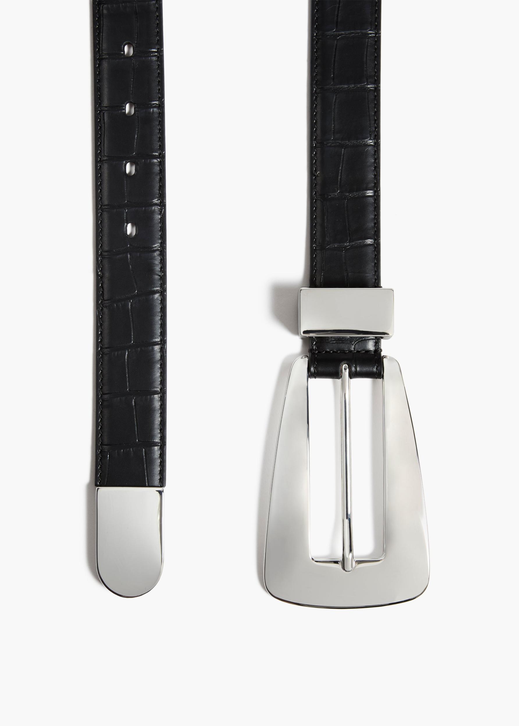 Lucca Belt in Black Croc-Embossed Leather with Silver Product Image