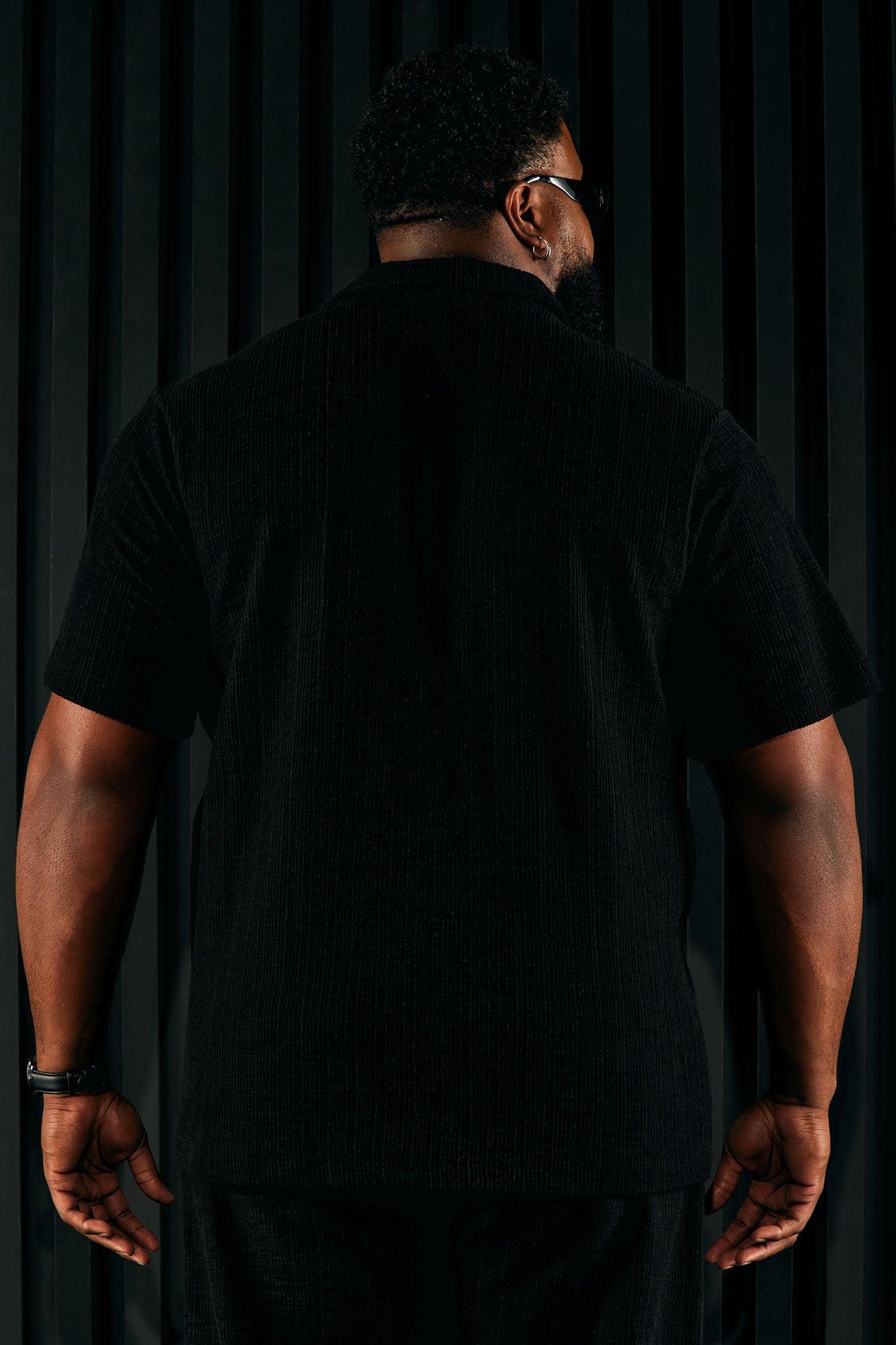 Dean Textured Short Sleeve Button Up Shirt - Black Product Image