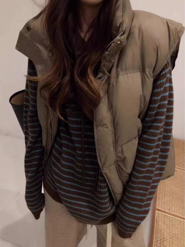 Hooded Stripe Lace Up Sweater Product Image