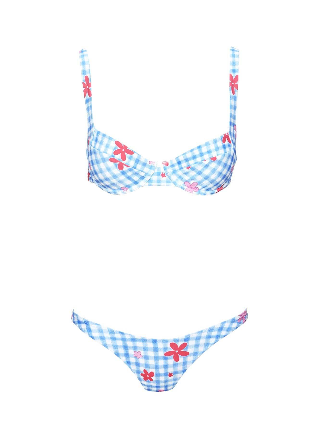 Love Letters High Cut Cheeky Bikini Bottoms Gingham / Floral Product Image