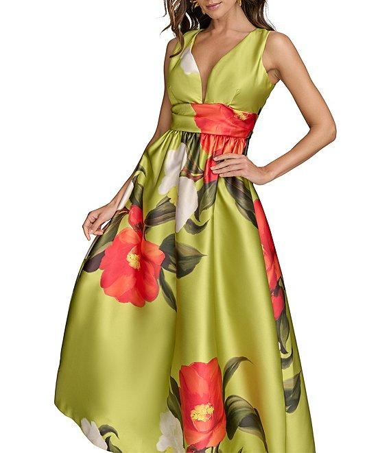 Donna Karan V-Neck Floral Print A-Line Dress Product Image