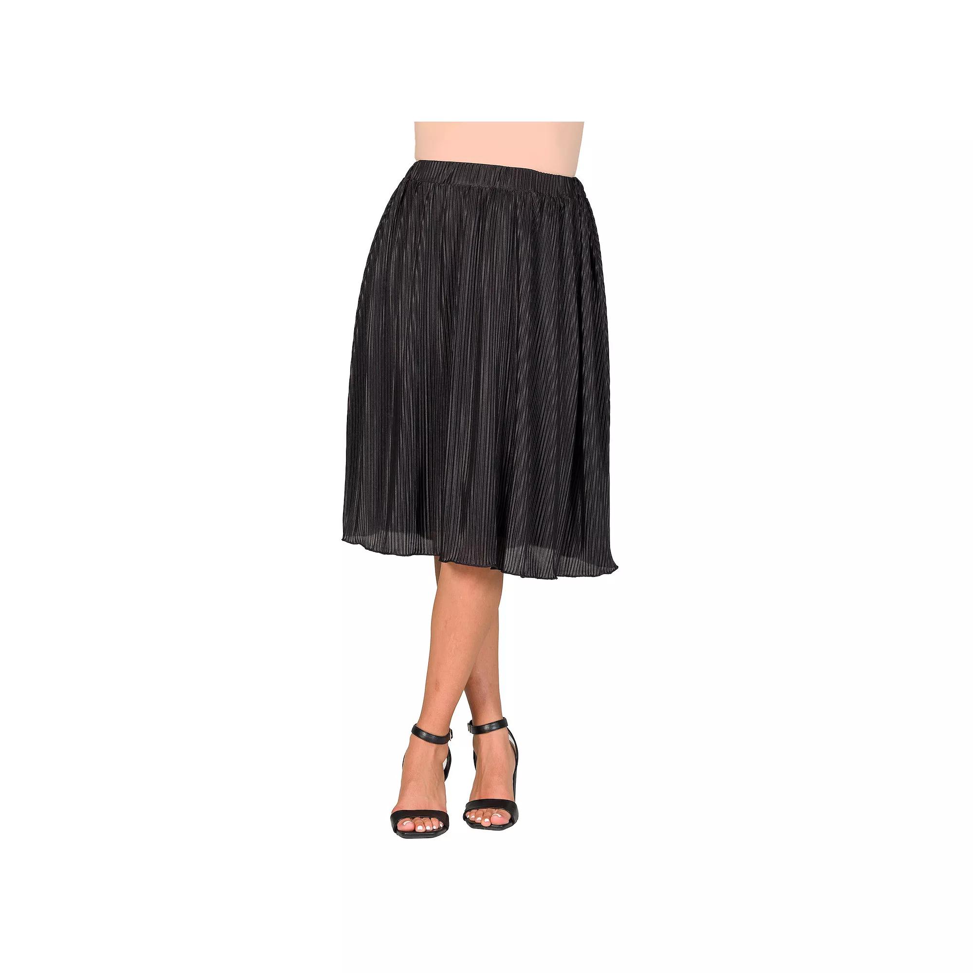 Women's 24Seven Comfort Apparel Elegant Accordion Pleated Elastic Waistband Party Midi Skirt,  Product Image