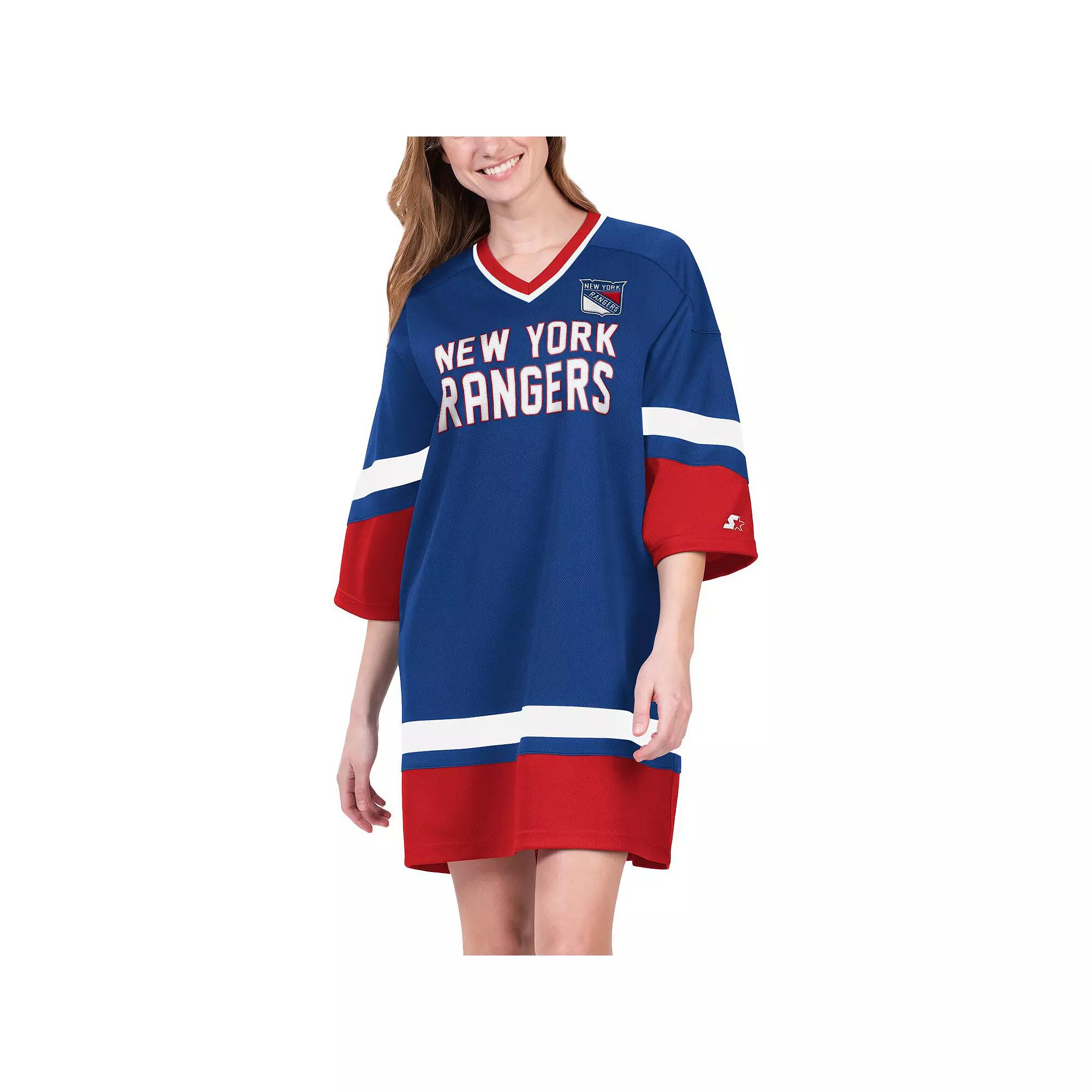 Women's Starter Blue New York Rangers Hurry-Up Offense Boxy V-Neck Half-Sleeve Sneaker Dress, Size: Large, Ran Blue Product Image