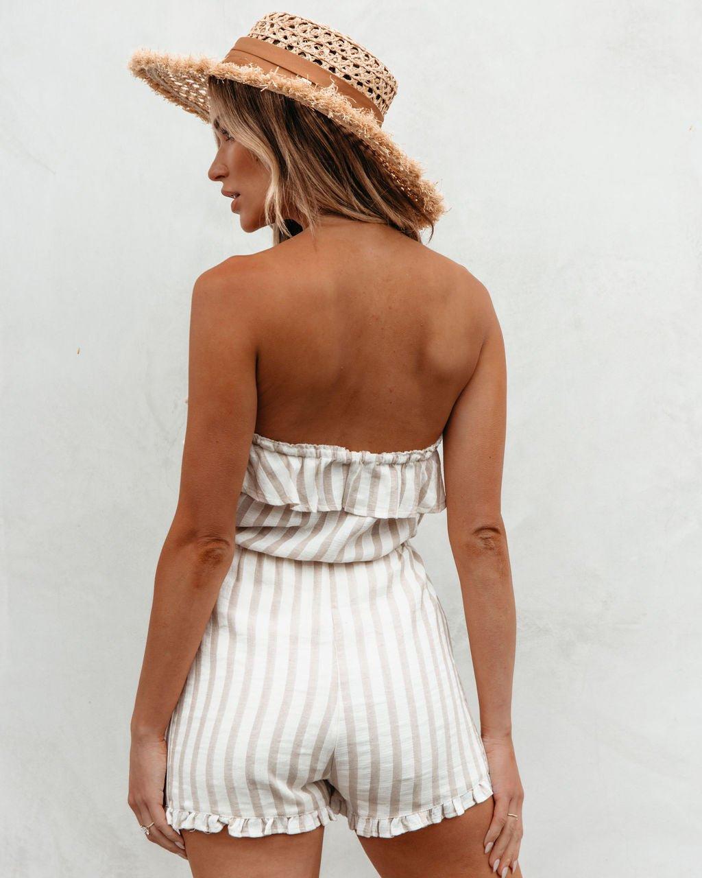 Taupe Striped Tube Romper - FINAL SALE Product Image