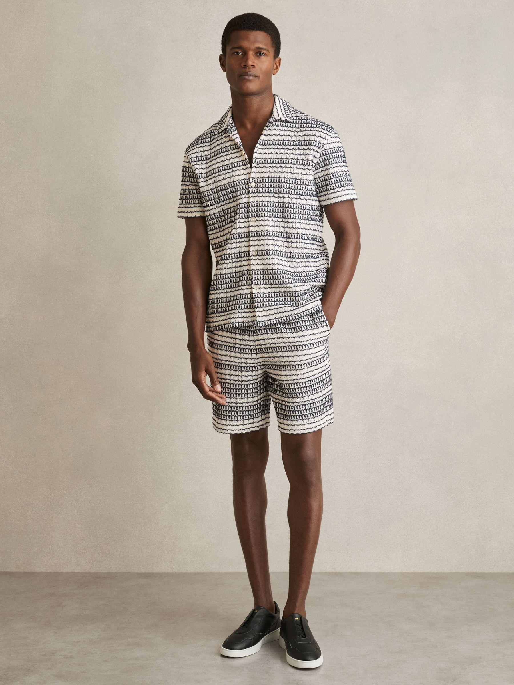 Crochet Drawstring Shorts in White/Black Product Image