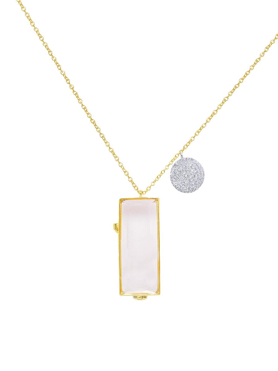 Womens 14K Yellow & White Gold & Diamond Locket Necklace Product Image