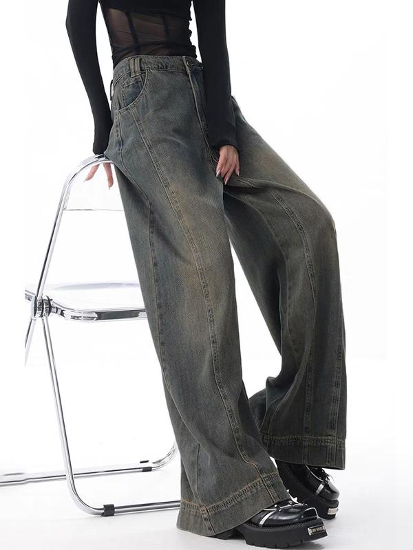 Vintage Washed Wide Leg Boyfriend Jeans Product Image