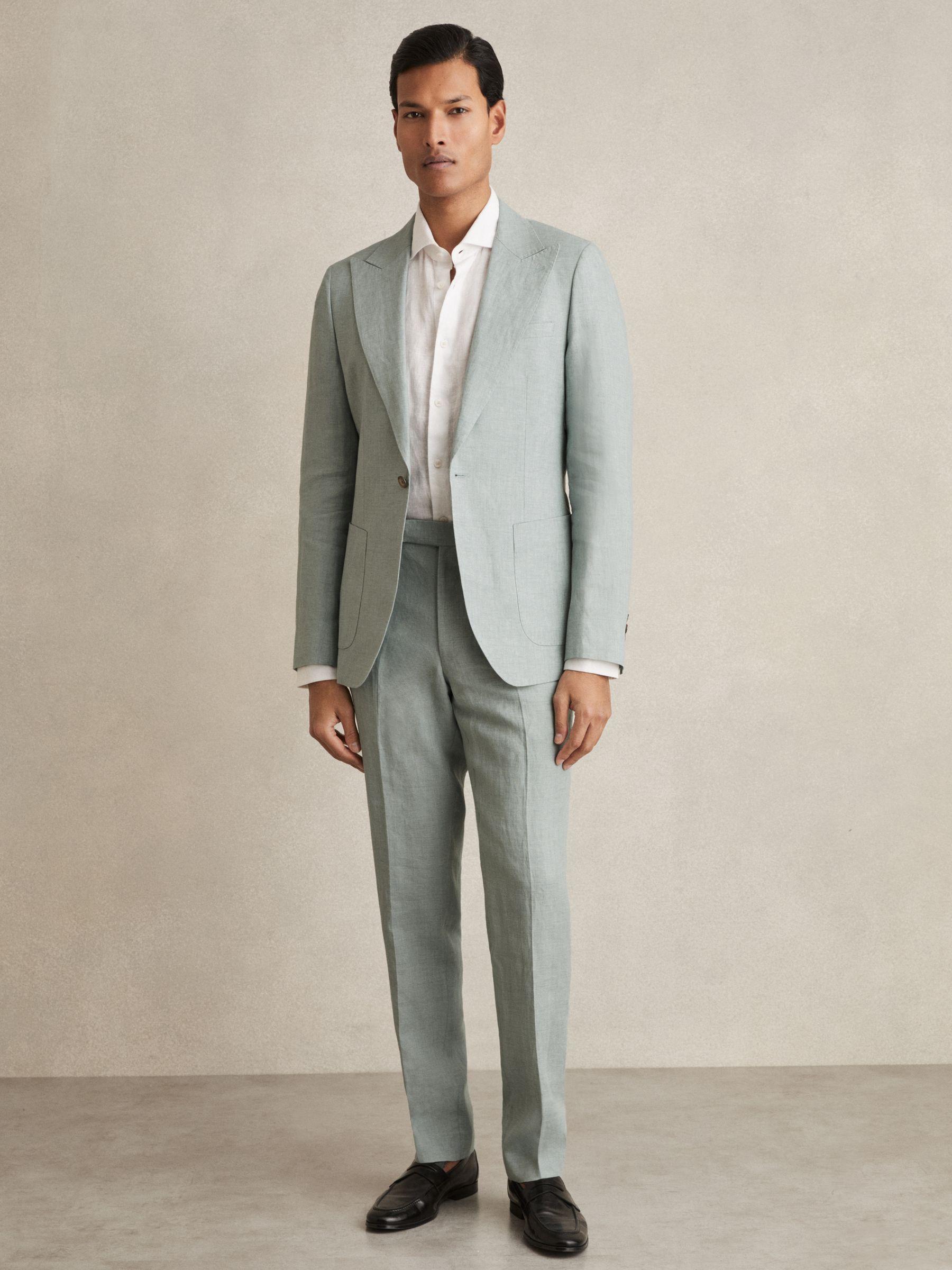 Linen Single-Breasted Suit Blazer Slim-Fit in Ocean Green Product Image