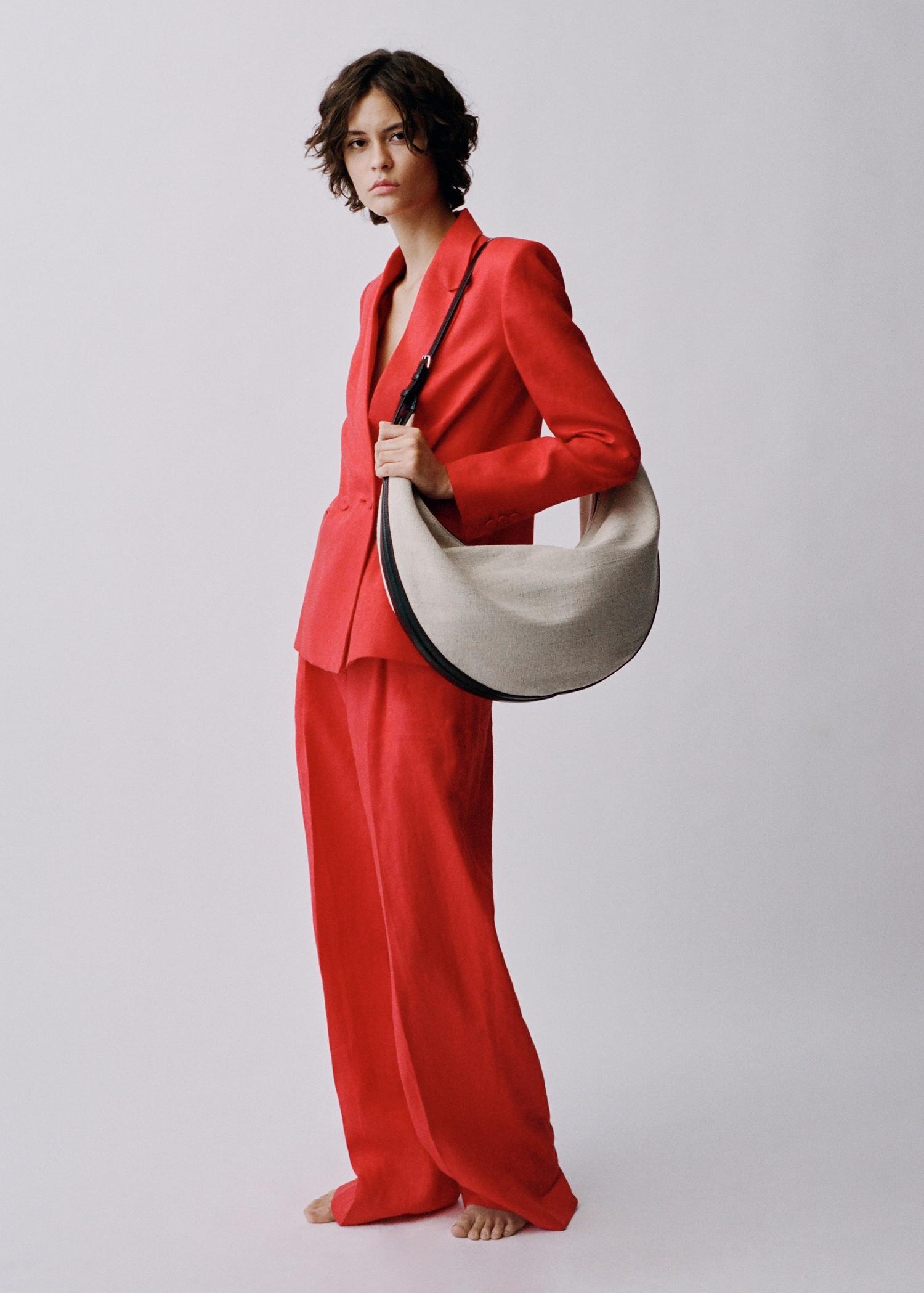 Double-breasted linen suit blazer - Women | MANGO USA Product Image