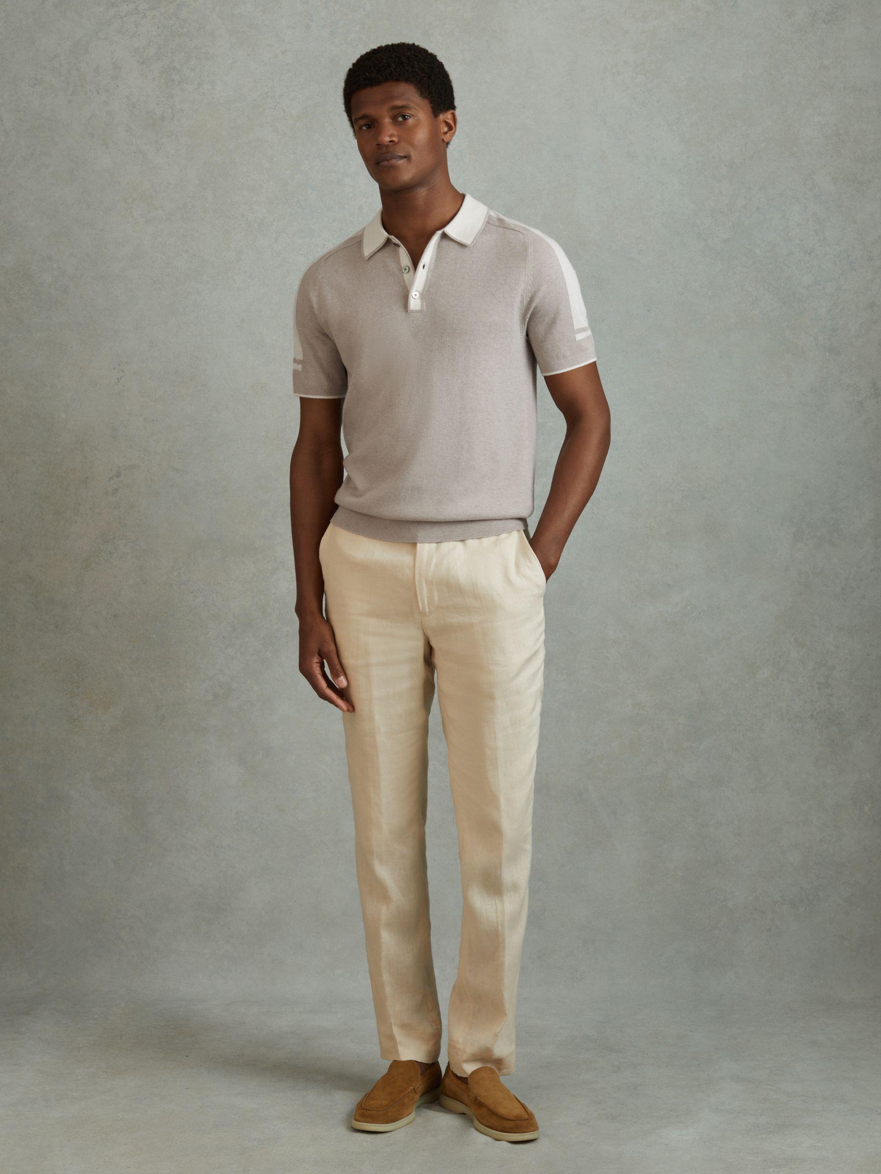 Wool-Cotton Contrast Polo Shirt in Oatmeal Off White Product Image