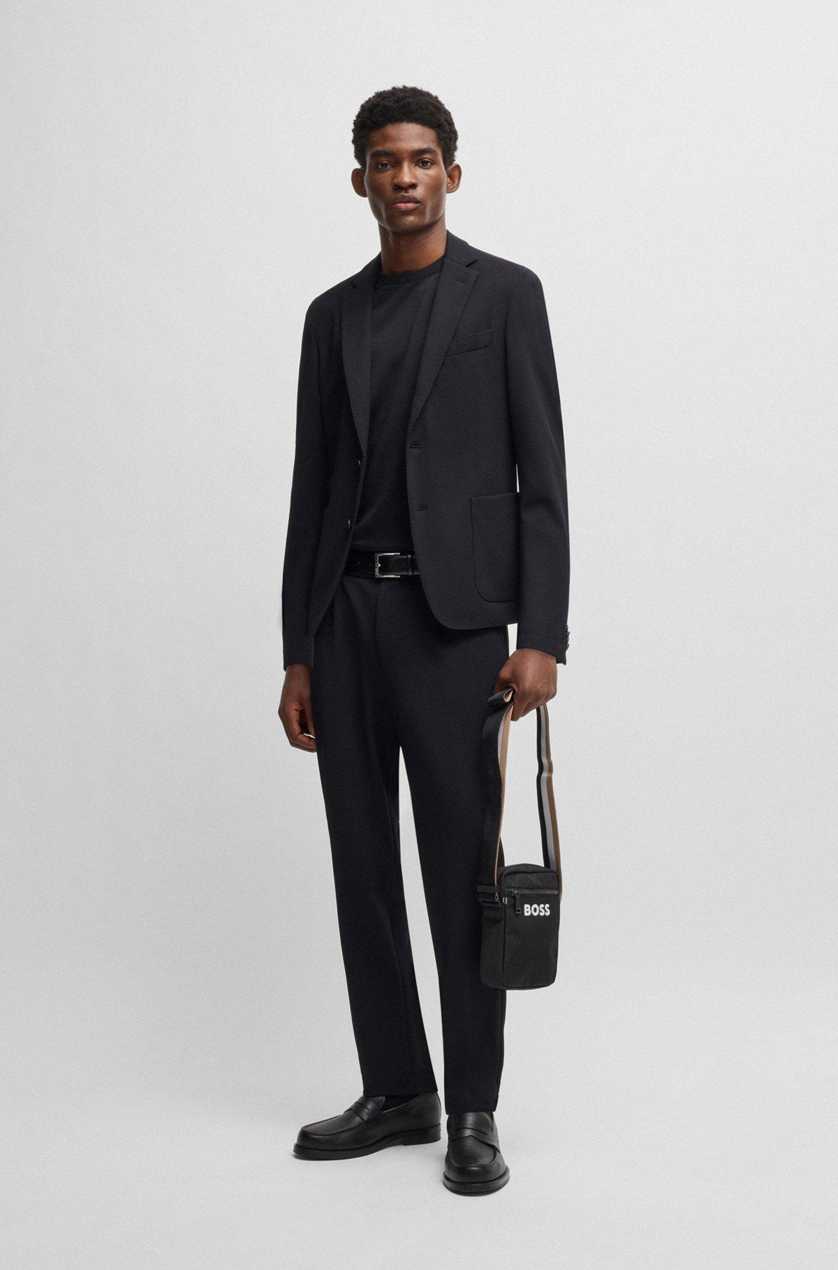 BOSS - Crossbody bag with contrast logo and signature-stripe strap - Black Product Image