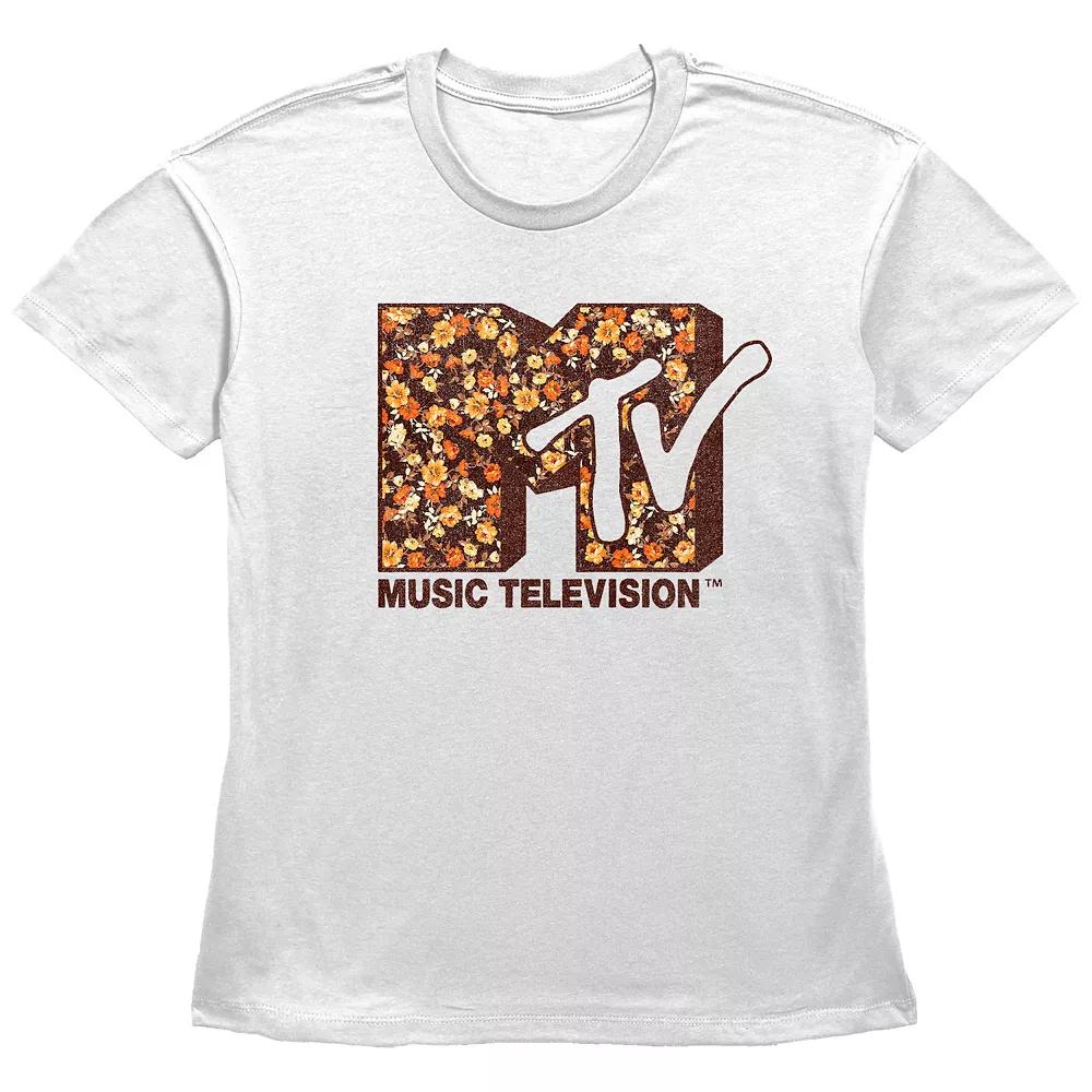 Women's MTV Autumn Flowers Print Logo Graphic Tee,  Product Image