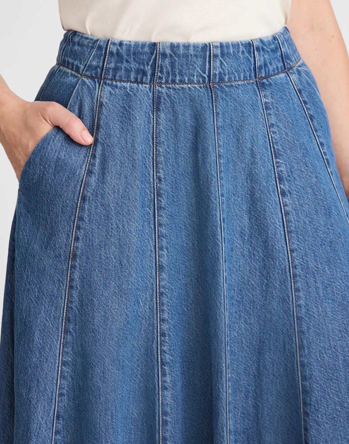 Plus Flared Denim Midi Skirt: Airy Denim Edition Product Image