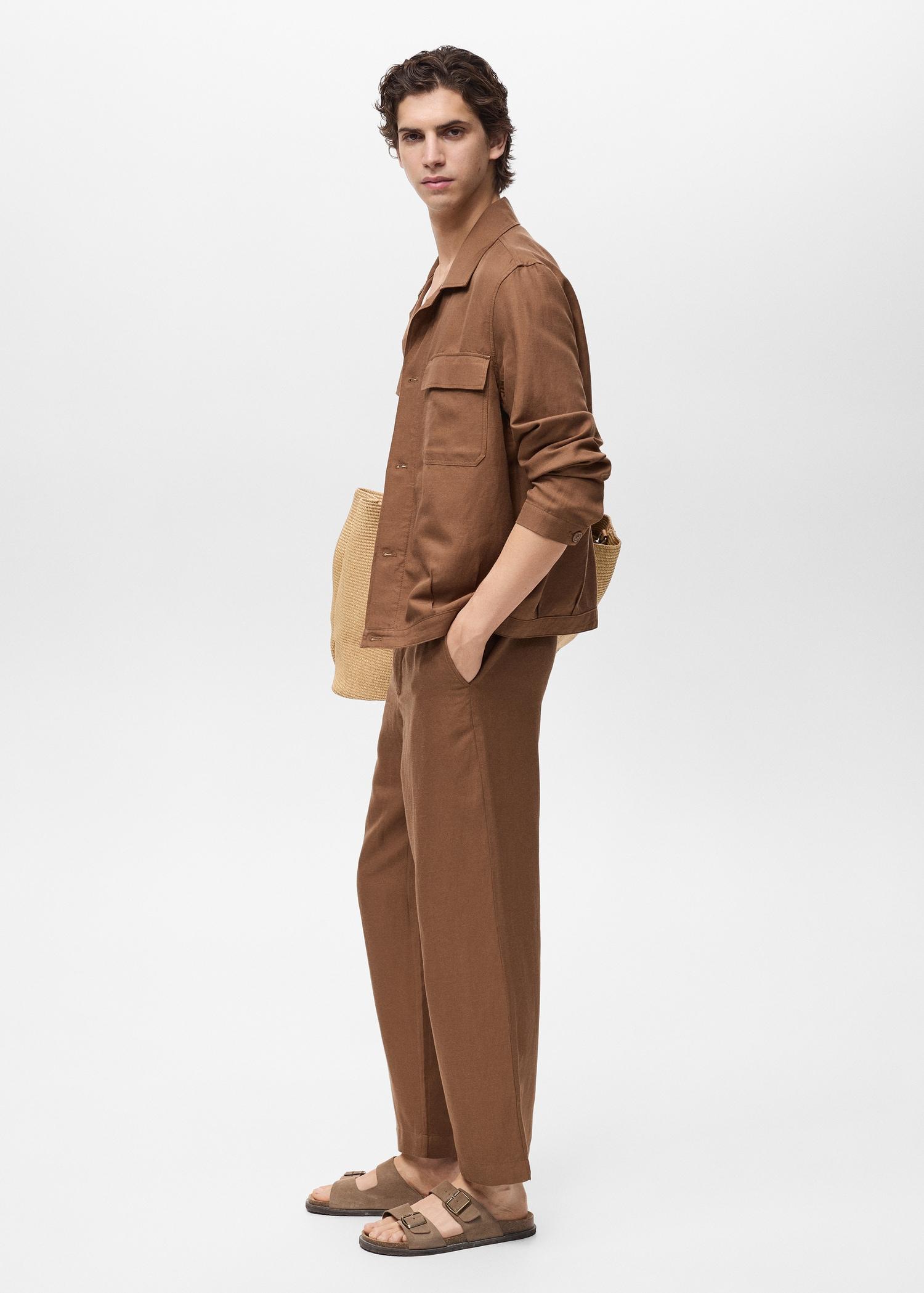 Linen-blend pants with an elastic waistband - Men | MANGO USA Product Image