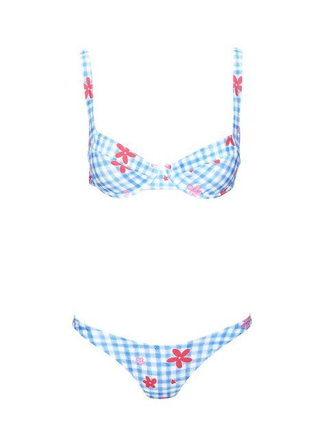 Love Letters High Cut Cheeky Bikini Bottoms Gingham / Floral Product Image