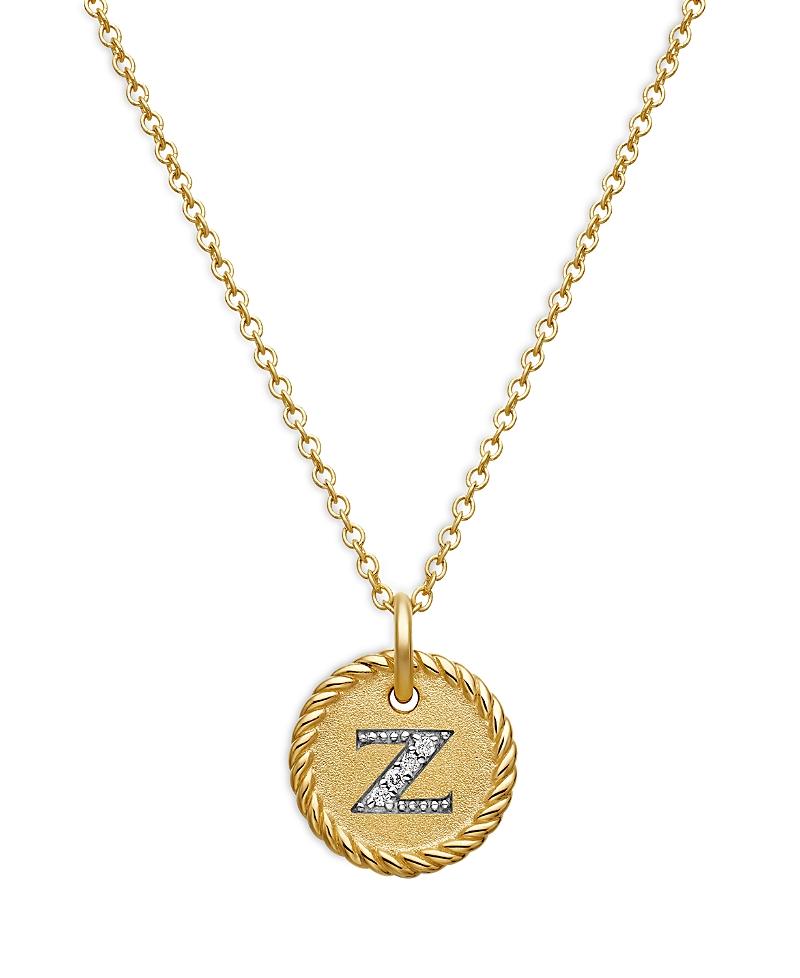 Womens Initial Charm Necklace in 18K Yellow Gold with Pav Diamonds Product Image