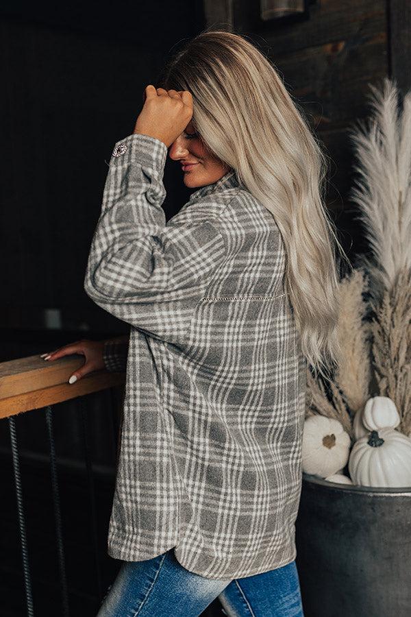 Start The Bonfire Embellished Plaid Jacket in Grey Product Image