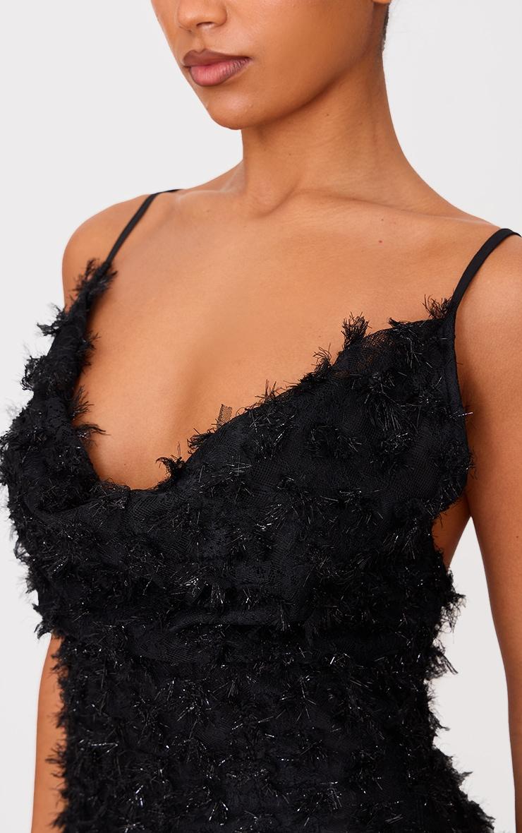 Black Textured Cowl Neck Maxi Dress Product Image