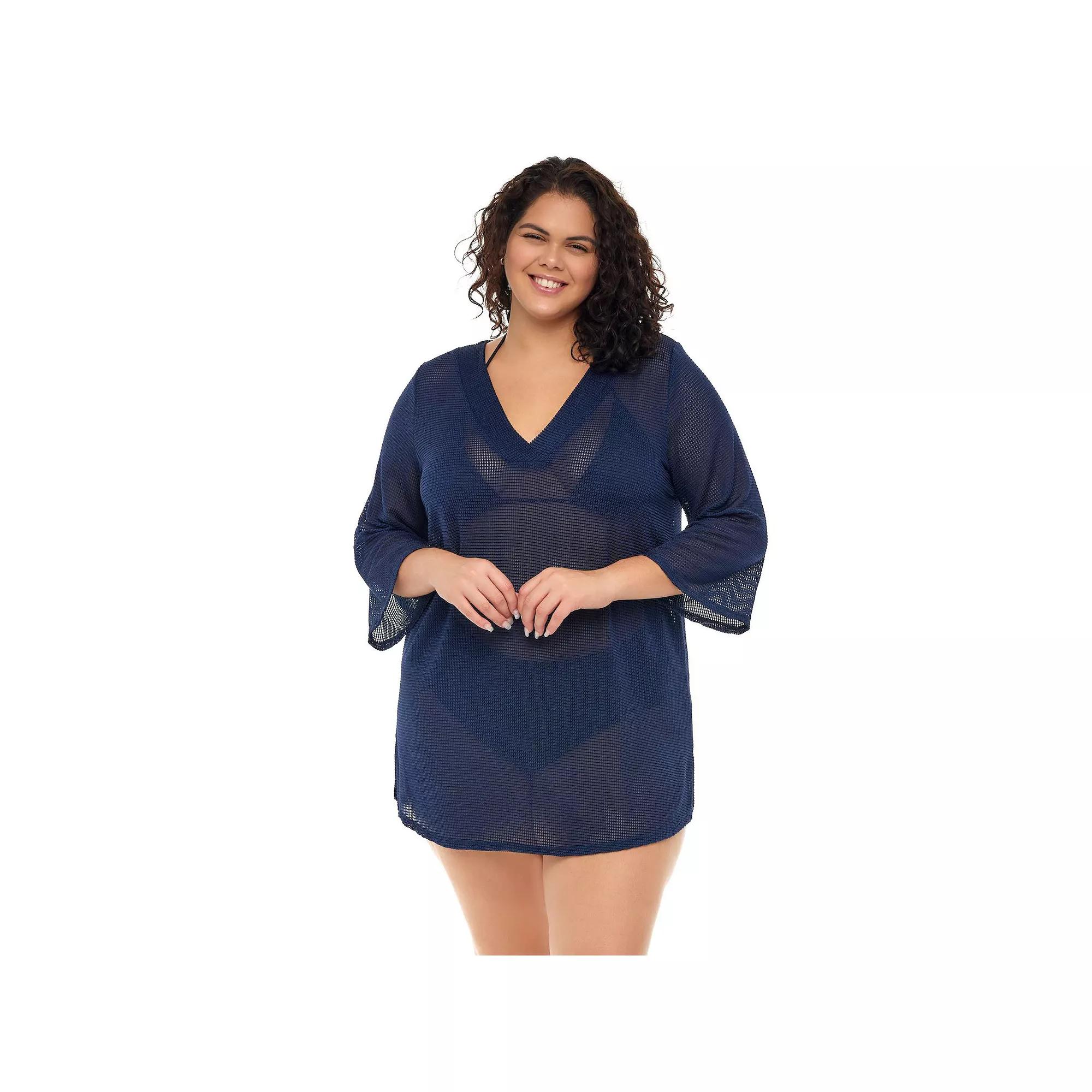 Plus Size Jordan Taylor Bell-Sleeve Sheer Swim Cover-Up Tunic, Women's, Size: 1XL, Blue Product Image