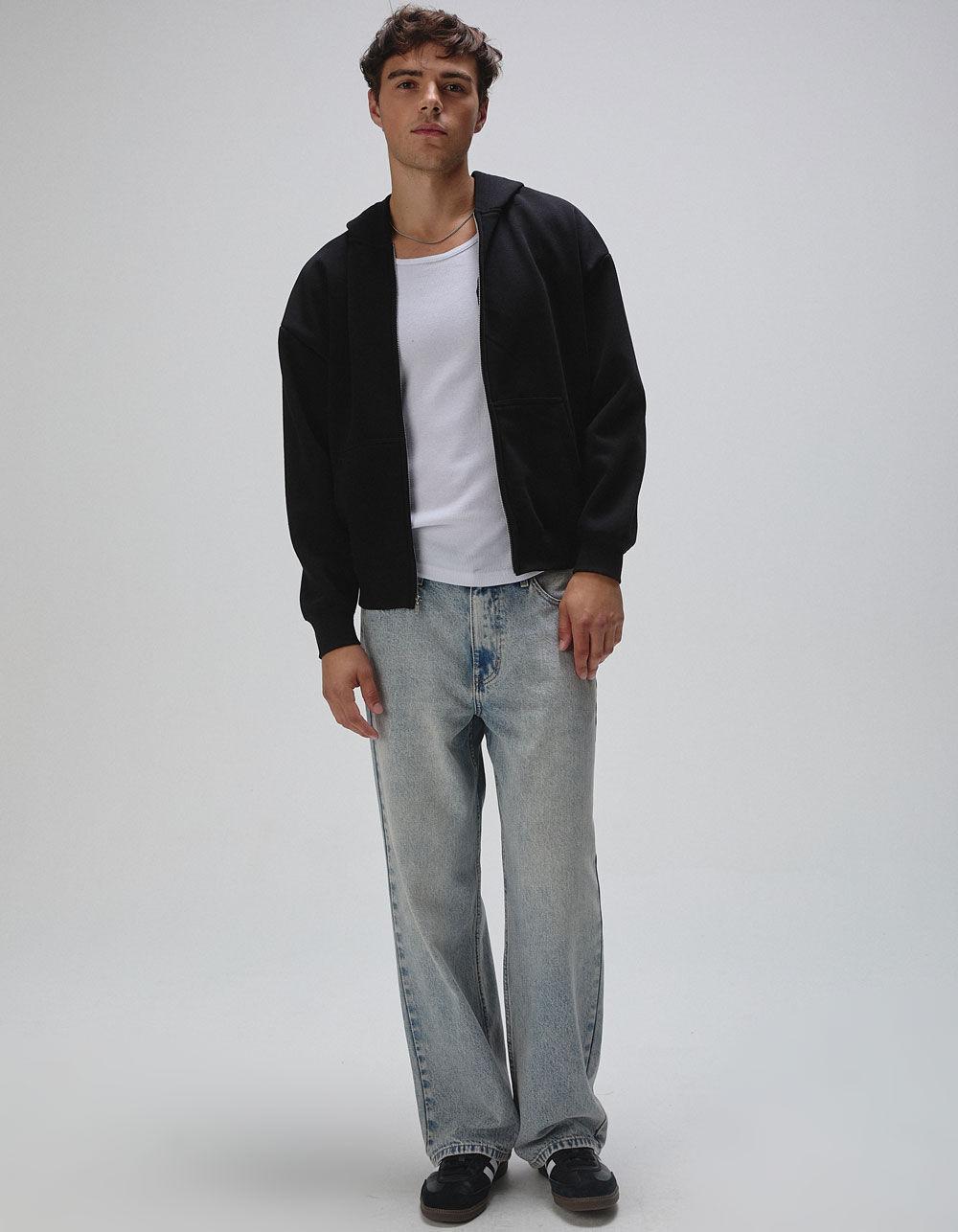 RSQ Mens Oversized Zip-Up Hoodie - BLACK Product Image