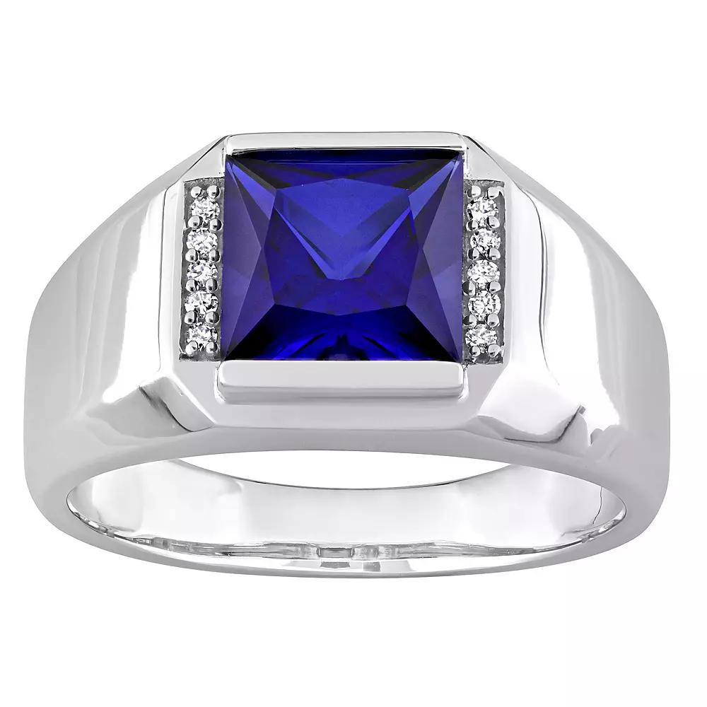 Stella Grace Men's 10k White Gold Lab-Created Sapphire & Diamond Accent Fashion Ring,  Product Image