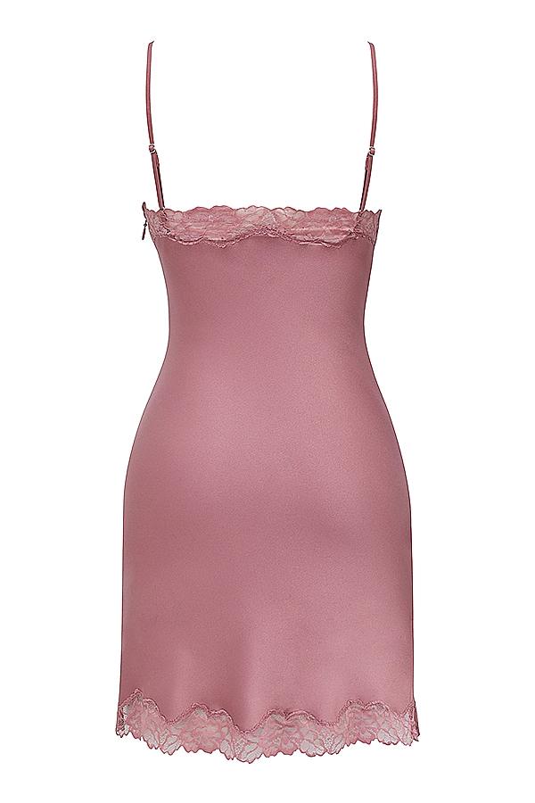 Nia  rose pink satin & lace slip dress Product Image