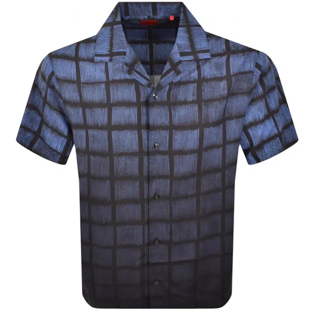 HUGO BOSS Oversize-fit Shirt In Square-print Poplin In Blue Product Image