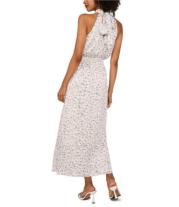 Vince Camuto Woven Floral Print Halter Sleeveless Smocked Waist Blouson Maxi Dress Product Image