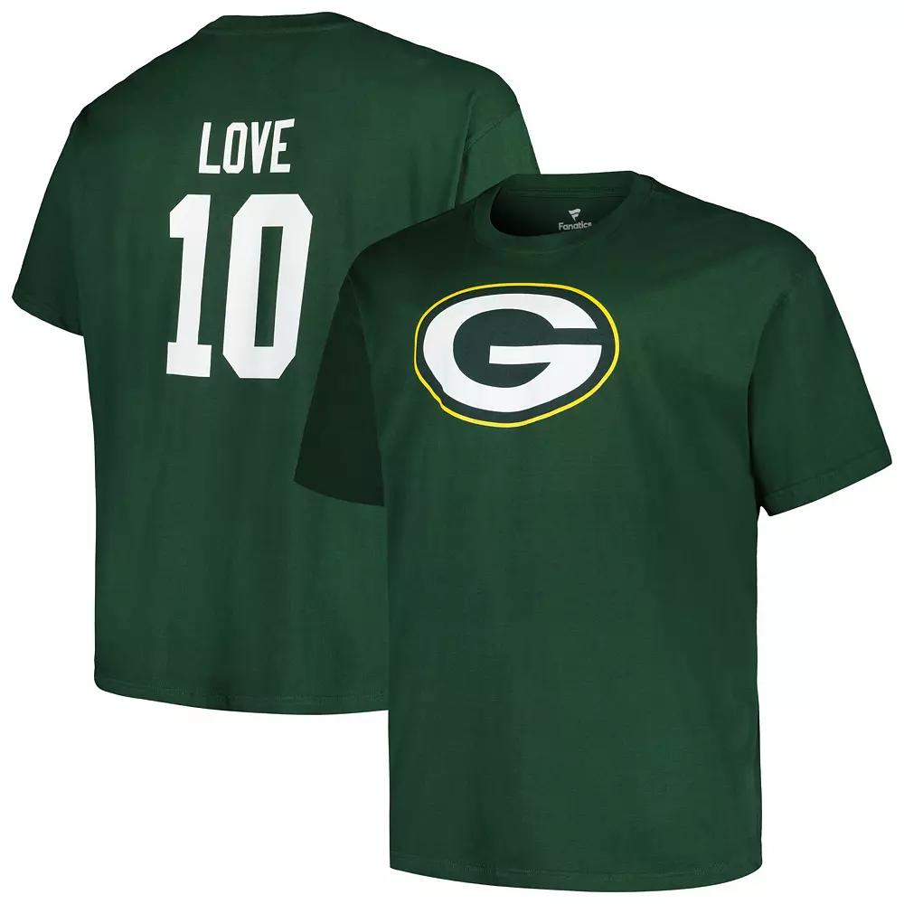 Men's Fanatics Branded Jordan Love Green Green Bay Packers Big & Tall Player Name & Number T-Shirt,  Product Image
