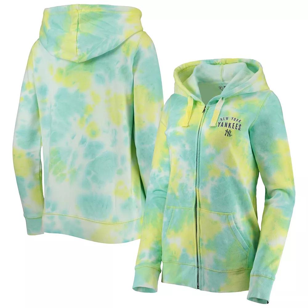 Women's New Era White New York Yankees Tie-Dye Full-Zip Hoodie, Size: Medium Product Image